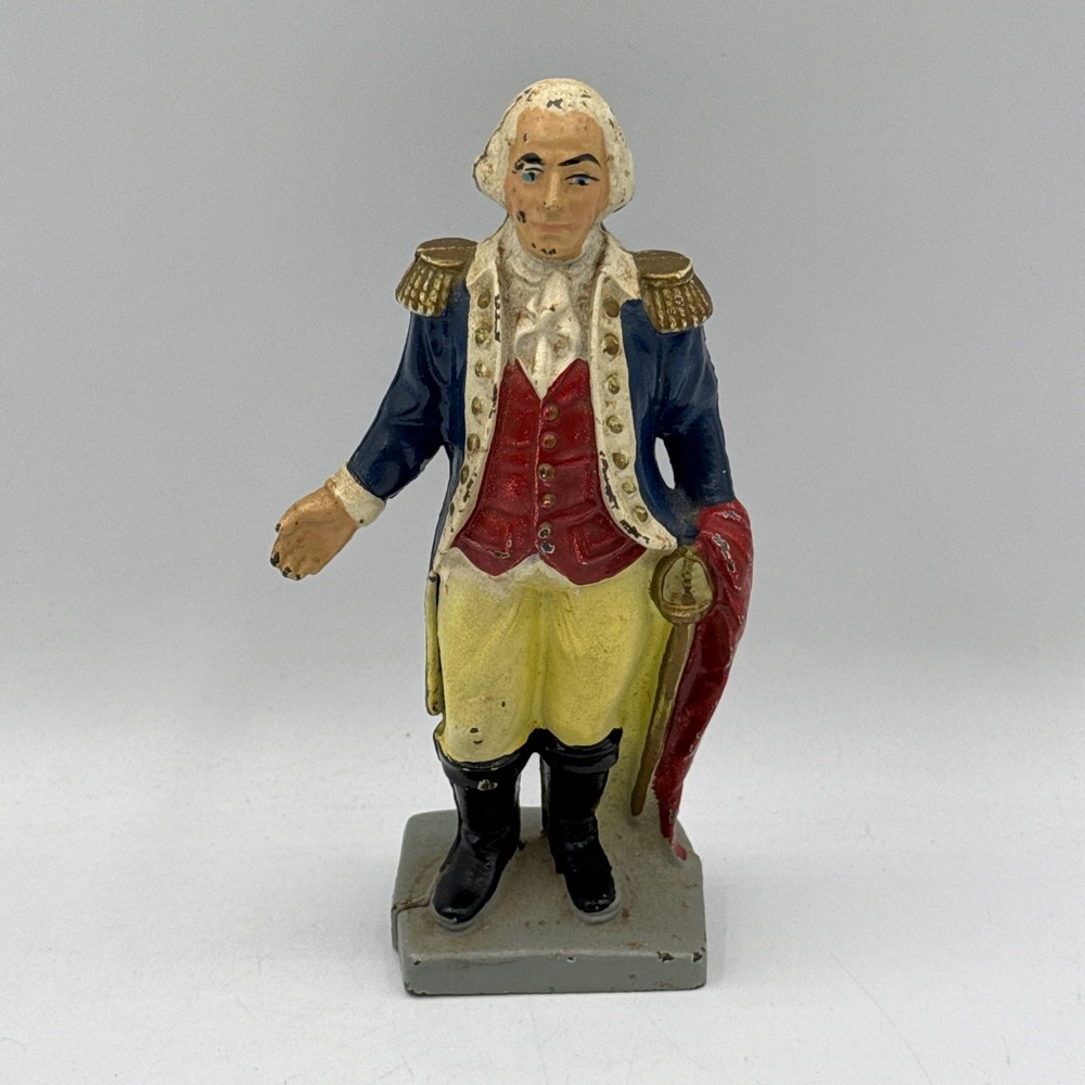 Vtg George Washington Cast Iron Coin Bank Figurine Original Paint Americana